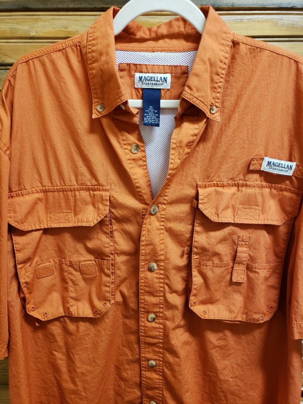 Magellan Orange Fishing Shirt Men's XL Short Sleeve Button Up Vented Trail